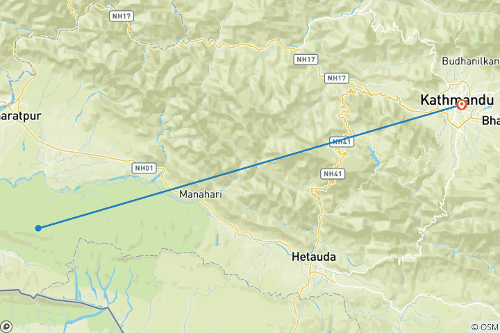 Map of Chitwan Jungle Safari 3 nights 4 days