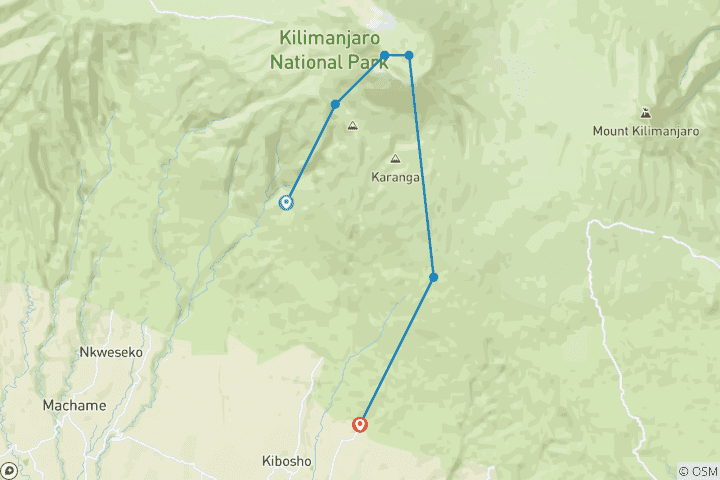 Map of Climb Mount Kilimanjaro Via Umbwe Route 6 Days Tanzania (all accommodation and transport are included)