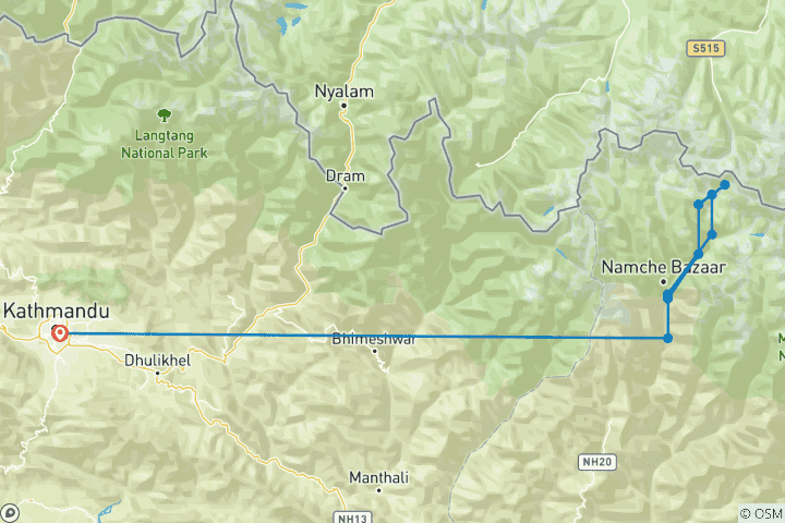 Carte du circuit Ascension du pic Lobuche avec Trek au camp de base de l'Everest