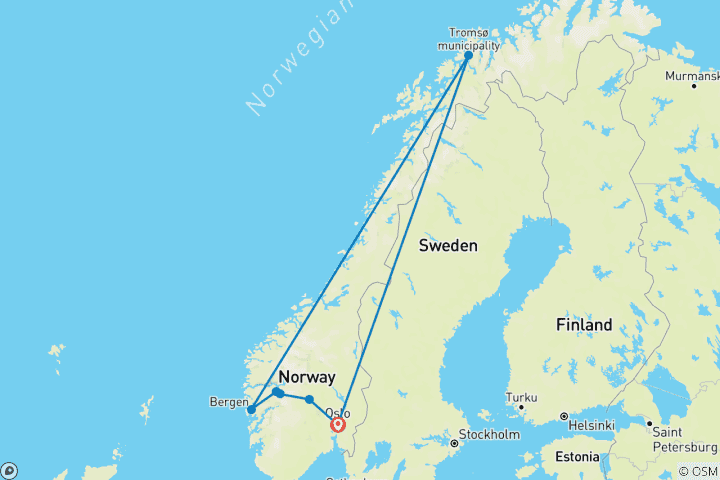 Map of Norwegian Fjords Escape with Northern Lights