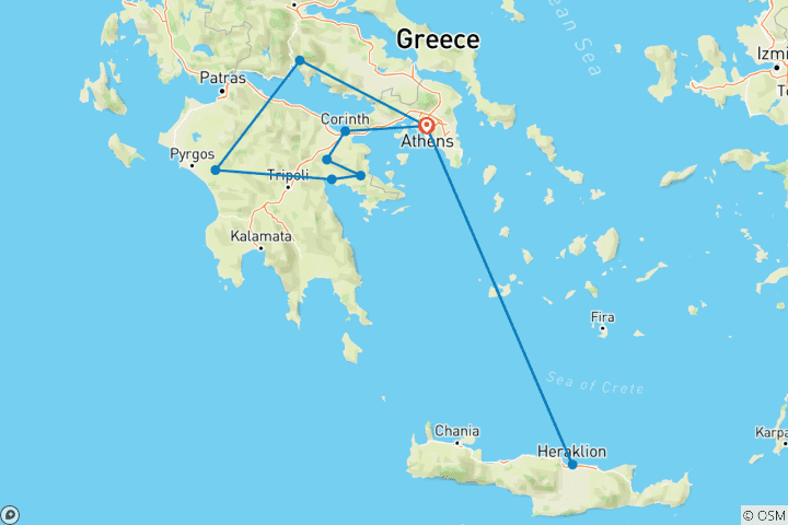 Karte von Quer durch Griechenland plus 2 Nächte auf Kreta