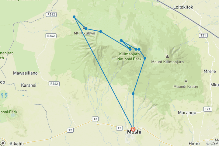Map of 9 Day Northen Circuite Route | Kilimanjaro Climbing