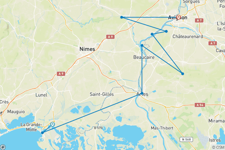 Carte du circuit Provence et Camargue - D'Aigues Mortes à Avignon à bord de L'Estello (8 jours)