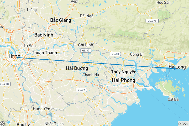Carte du circuit Hanoi - Baie d'Halong - Baie de Lan Ha 2 jours 1 nuit en croisière