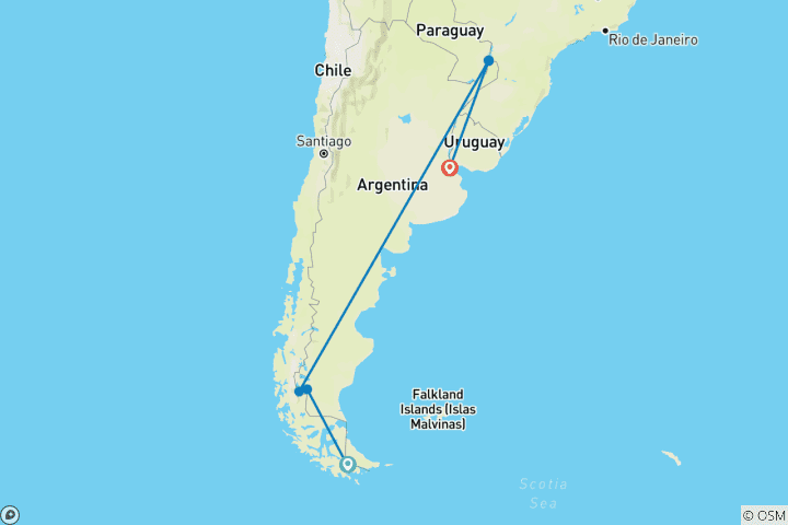 Carte du circuit Argentine - Ushuaia, Calafate, Iguazú et Buenos Aires - 14 jours