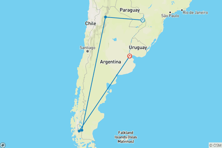 Kaart van Argentinië – Iguazú, Salta, Calafate & Buenos Aires of viceversa – 14 dagen