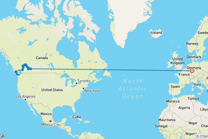 Kaart van Wandelen naar de hoogtepunten van West-Canada (16 dagen)