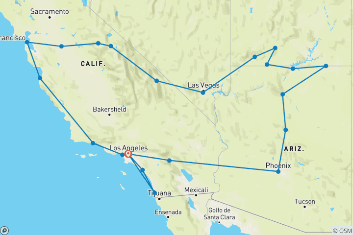 Carte du circuit La découverte de l'Ouest de l'Amérique