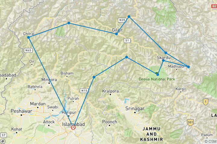 Carte du circuit Circuit complet dans le nord du Pakistan