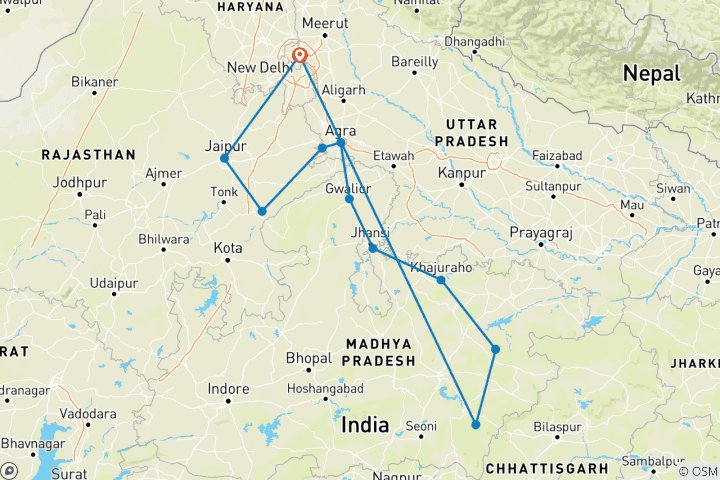 Mapa de Encuentros Salvajes del Norte de la India - Recorrido por la vida salvaje de la India