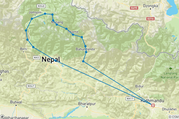 Mapa de Circuito del Annapurna 21 días