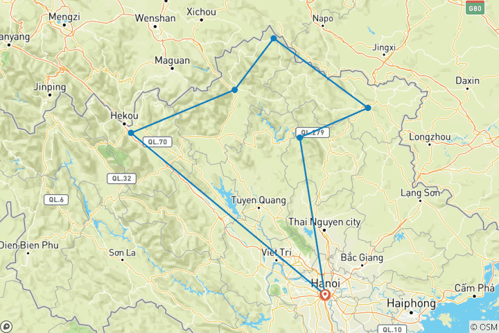 Carte du circuit Circuit spectaculaire en moto dans le nord du Vietnam vers Ha Giang, le lac Ba Be et Bao Lac à Cao Bang