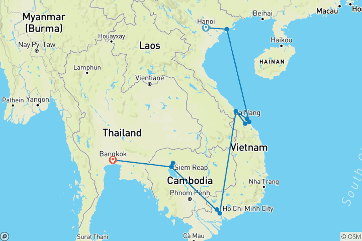Map of Alluring Vietnam & the Temples of Angkor with Bangkok