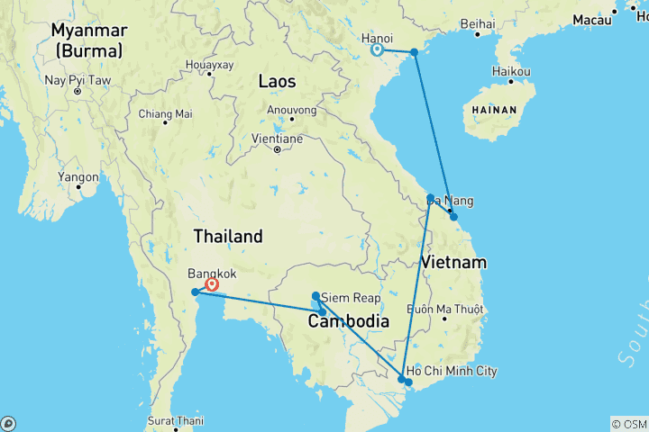 Map of Alluring Vietnam & the Temples of Angkor with Bangkok