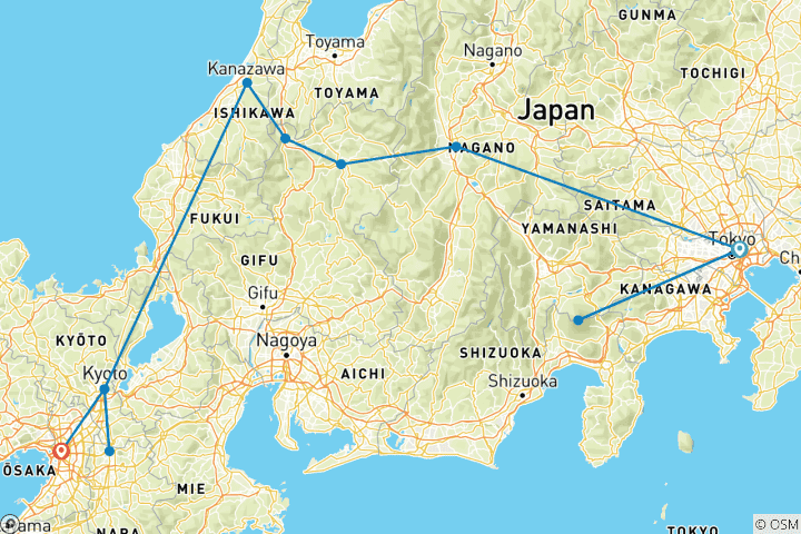 Carte du circuit Visions du Japon avec Osaka