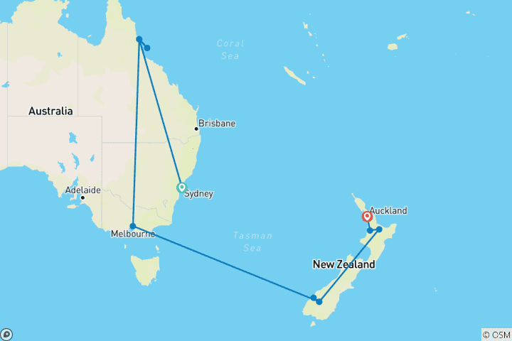 Karte von Unabhängige Australien & Neuseeland Entdeckungsreise