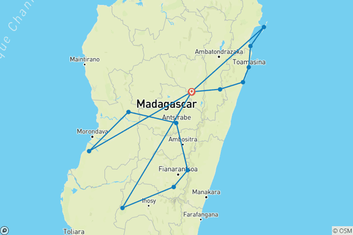 Map of 18 days Madagascar Expedition group tour departure 2025 (especially for senior traveler)