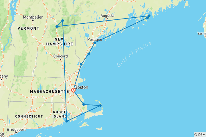 Carte du circuit Couleurs de la Nouvelle- Angleterre