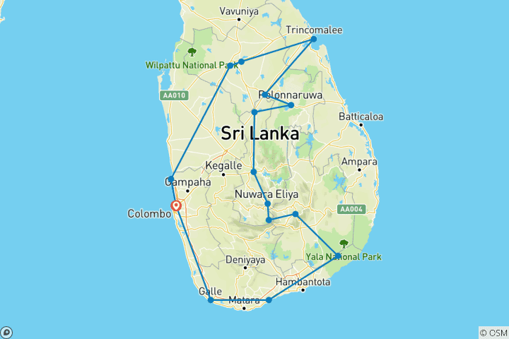 Map of Solo Tour in Sri Lanka