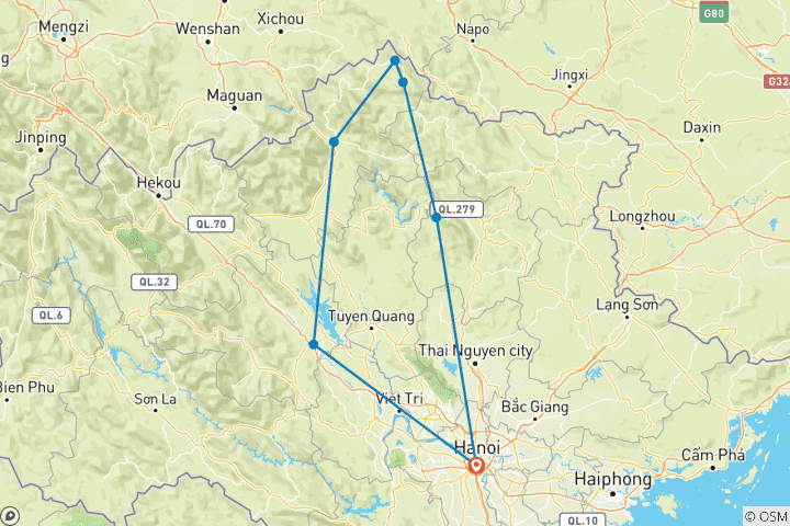 Map of Vietnam Offroad Motorcycle Tour To Ha Giang, Dong Van, Meo Vac, Vu Linh