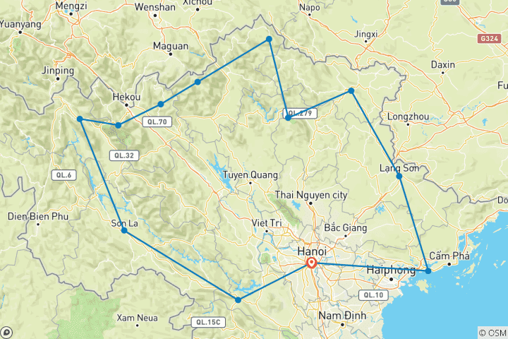 Carte du circuit Circuit en moto tout- terrain au Vietnam : Sapa, Hagiang, Cao Bang, baie d'Halong