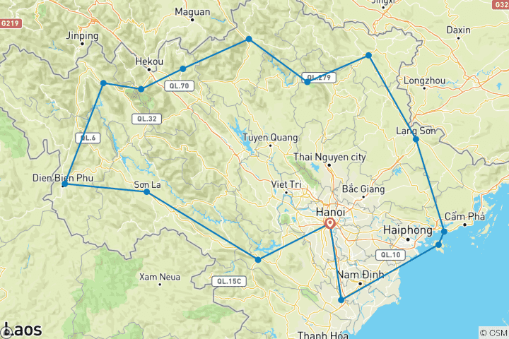 Carte du circuit Circuit en moto tout- terrain au Vietnam : Son La, Sapa, Ha Giang, Lang Son, Baie d'Ha Long