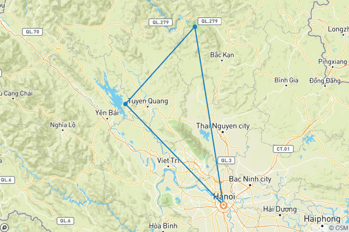 Map of Hanoi Motorcycle Tour To Thac Ba And Ba Be Lakes