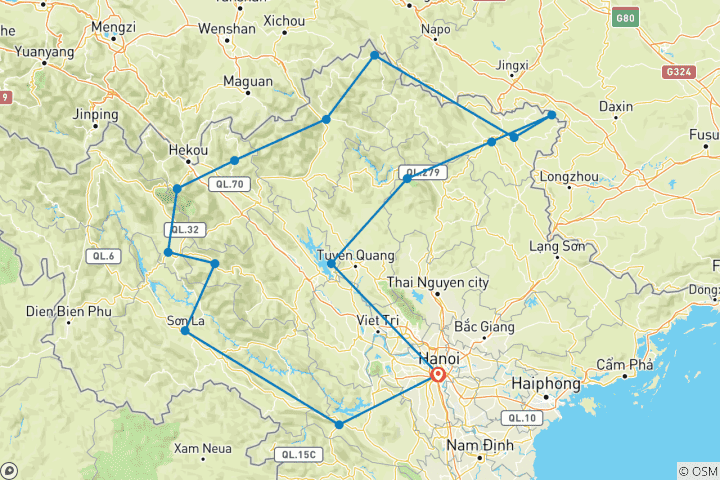 Carte du circuit Circuit en moto au Vietnam : Mu Cang Chai, Sapa, Hagiang, Cao Bang, lac Ba Be