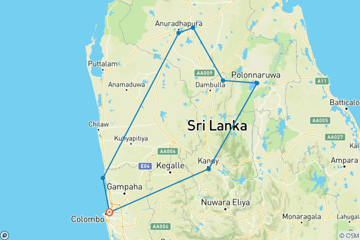 Map of Cultural Triangle Tour in Sri Lanka