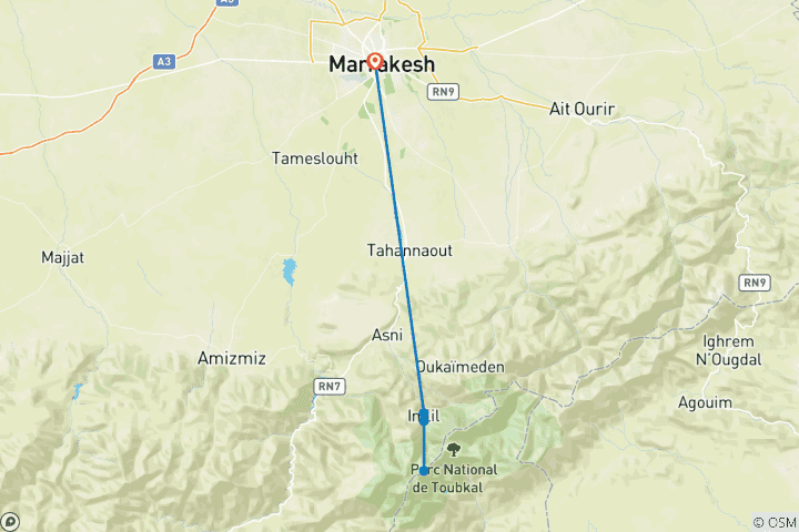 Map of Mount Toubkal Winter Trek