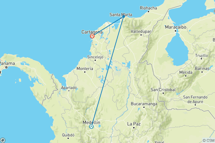 Map of Private Service I Nature Lovers: Medellín, Tayrona & Cartagena — Domestic Flight Included