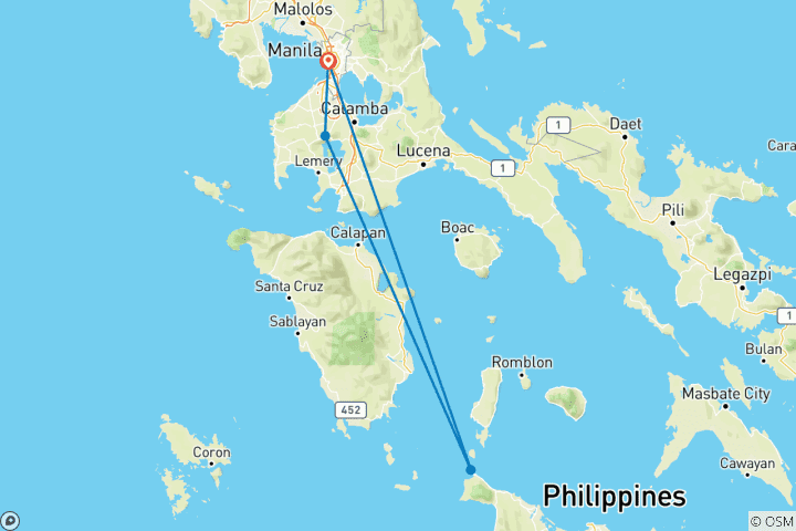 Map of Tailor-Made 7 Days Best Philippines Tour, Daily Departure & Private Guide