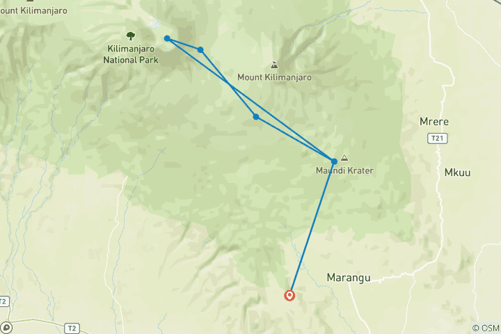 Map of Mount Kilimanjaro climb new year summit (all accommodation and transport are included)