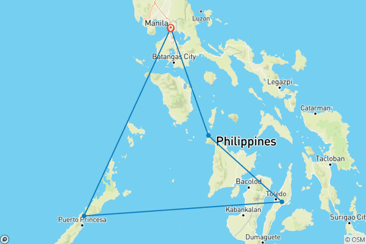 Kaart van Huwelijksreis op de Filippijnen - een rondreis op maat met privégids - vertrekt dagelijks