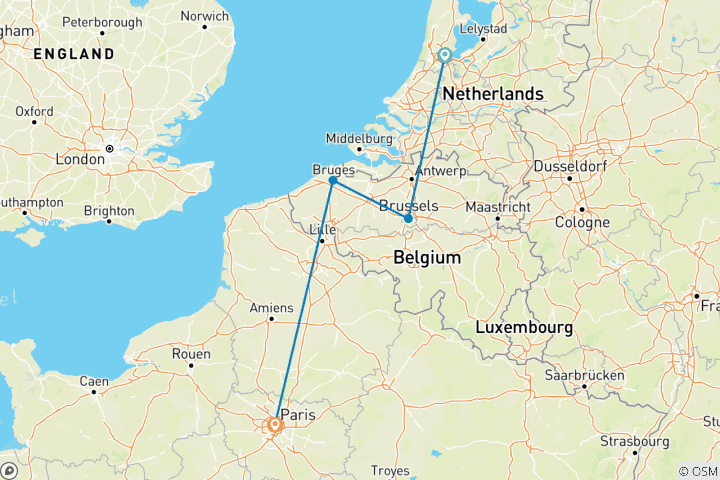 Kaart van Prime Amsterdam naar Parijs 6 dagen