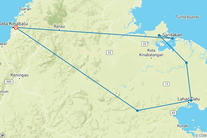 Mapa de Aventura personalizada por la vida salvaje de Borneo, Malasia, salida diaria