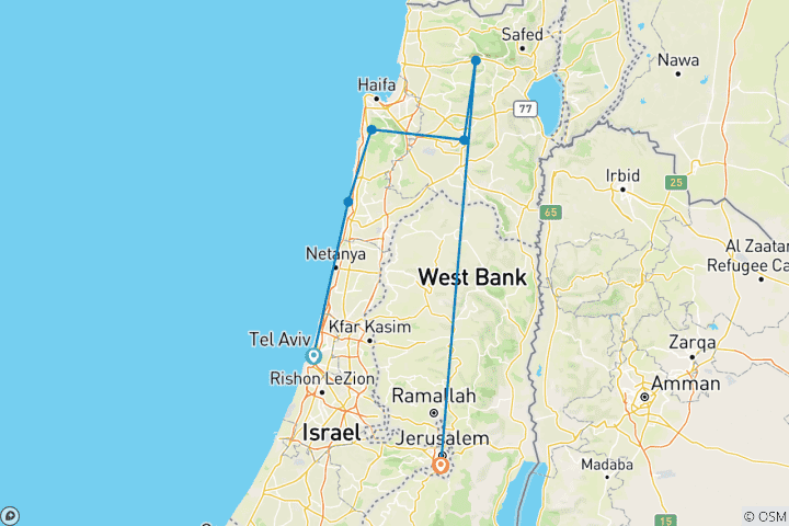 Carte du circuit Circuit privé sur mesure en Israël avec départ quotidien