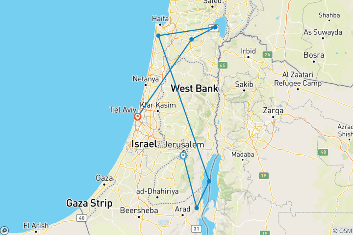 Map of Tailor-Made Best Israel Tour with Daily Departure & Private Trip