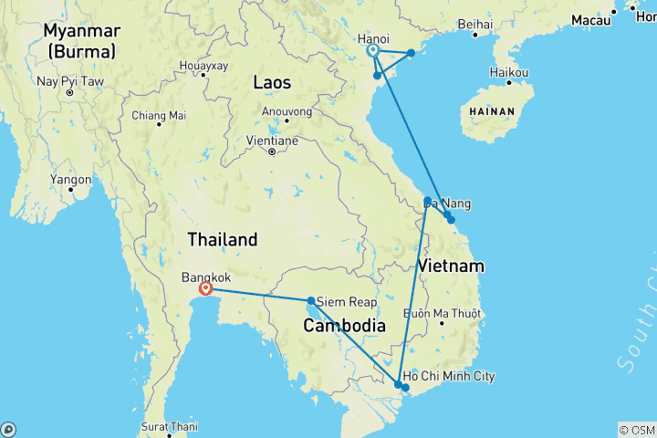 Map of Vibrant Vietnam with Siem Reap & Bangkok