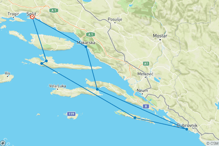 Map of Croatia Sail - Split to Split - Adriatic Explorer