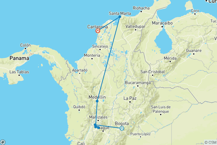 Kaart van Aangepaste Colombia 2-Week familiereis, dagelijkse start & privégids