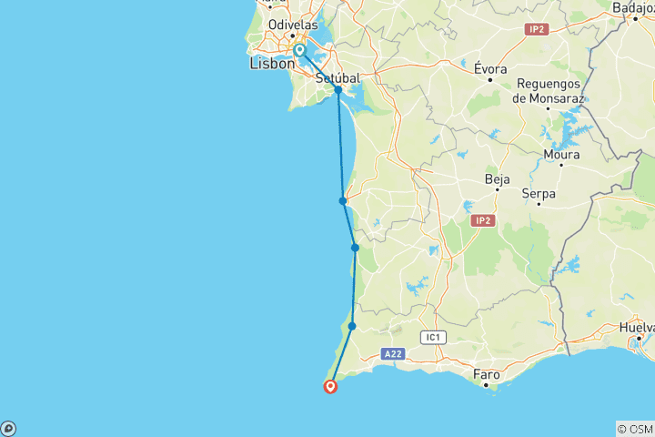 Carte du circuit Lisbonne - Sagres