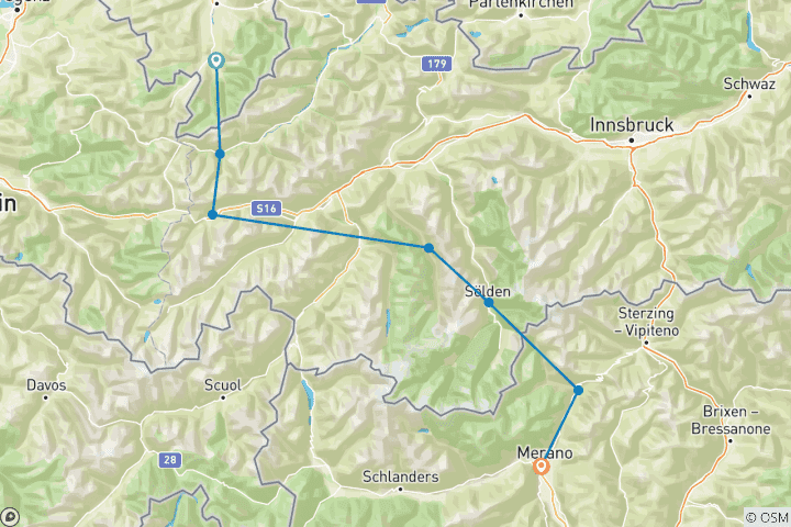 Carte du circuit Traversée des Alpes E5 : Oberstdorf - Merano 8/7