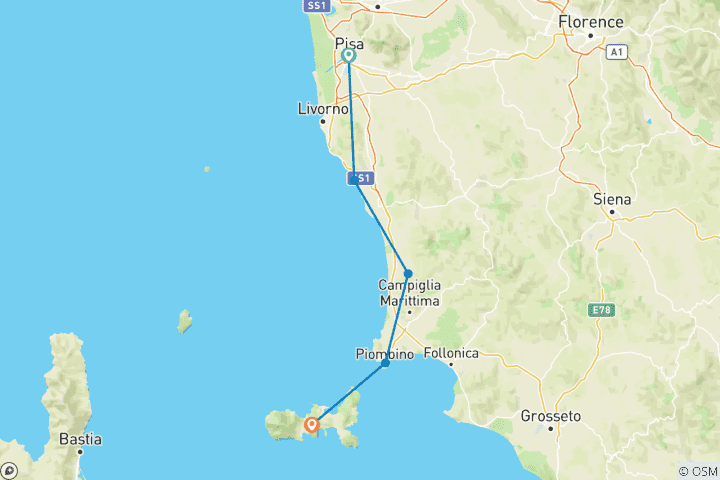 Karte von Toskana Küstentour: Pisa & Elba 8/7