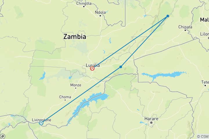 Map of Tailor-Made Best Zambia Tour with Daily Departure, Private Trip