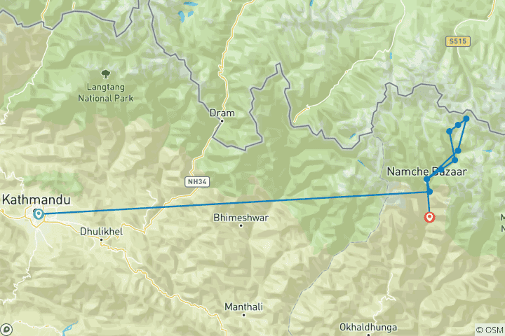 Map of 12 Days Everest Base Camp Trek Itinerary & Cost