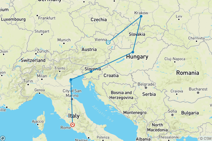 Carte du circuit Circuit de Vienne à Rome - été, 9 jours