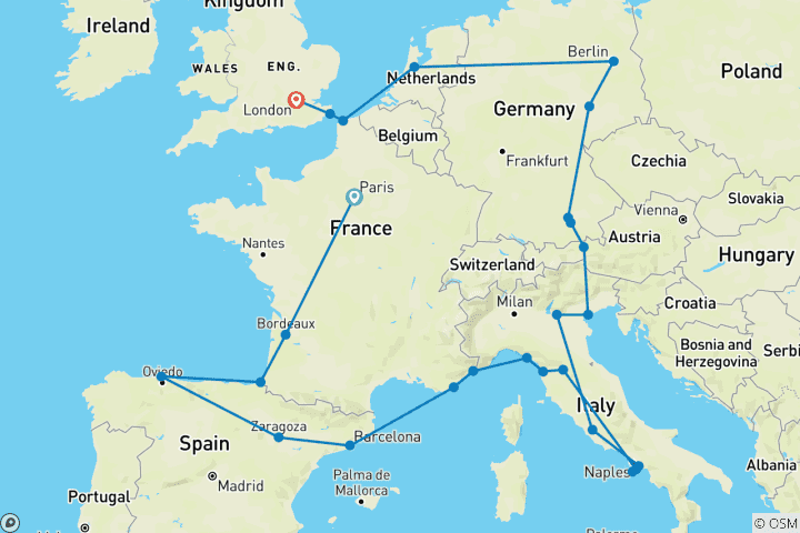 Carte du circuit European Quest (Standard, Summer (à partir de mars 27), Start Paris, Classic)