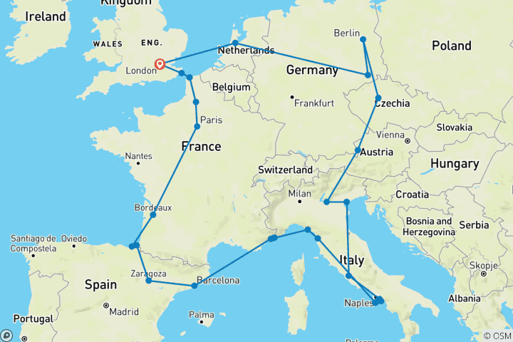 Carte du circuit European Quest - été, départ Paris, 25 jours