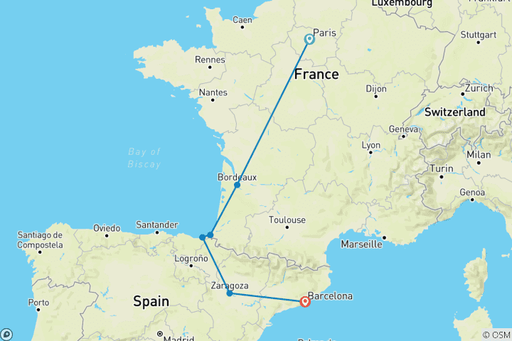 Map of London to Barcelona Quest (Standard, Summer ( From Apr '27), Start Paris, Classic)